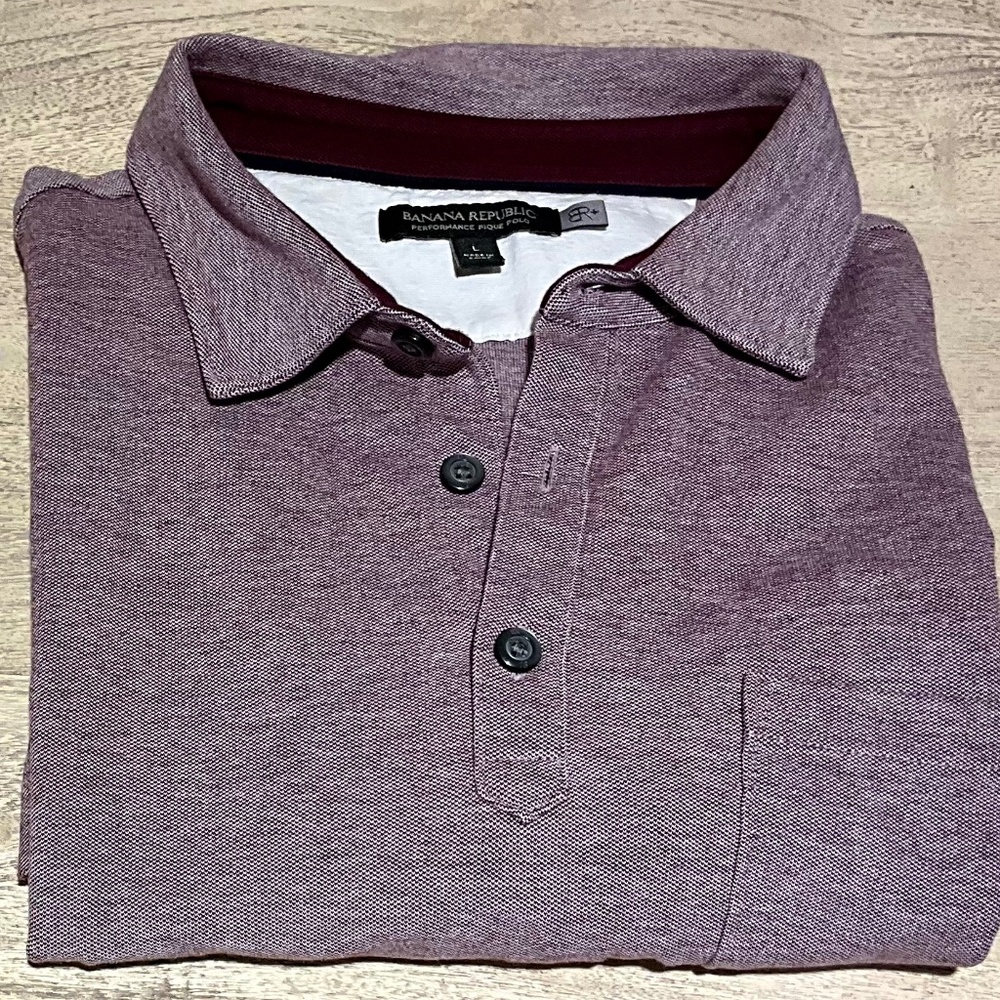 BANANA REPUBLIC Performance Pique Polo Heather Maroon Short Sleeve Size Large L